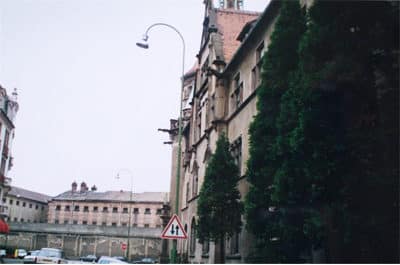 Adolphe was taken to the men's prison in Mulhouse (left), which was close to the courthouse (right).