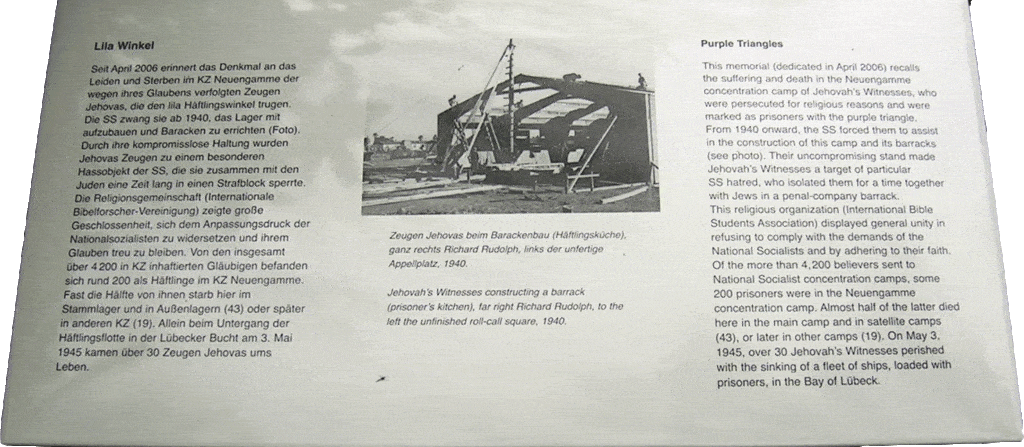 Gedenktafel für Zeugen Jehovas in der KZ-Gedenkstätte Neuengamme