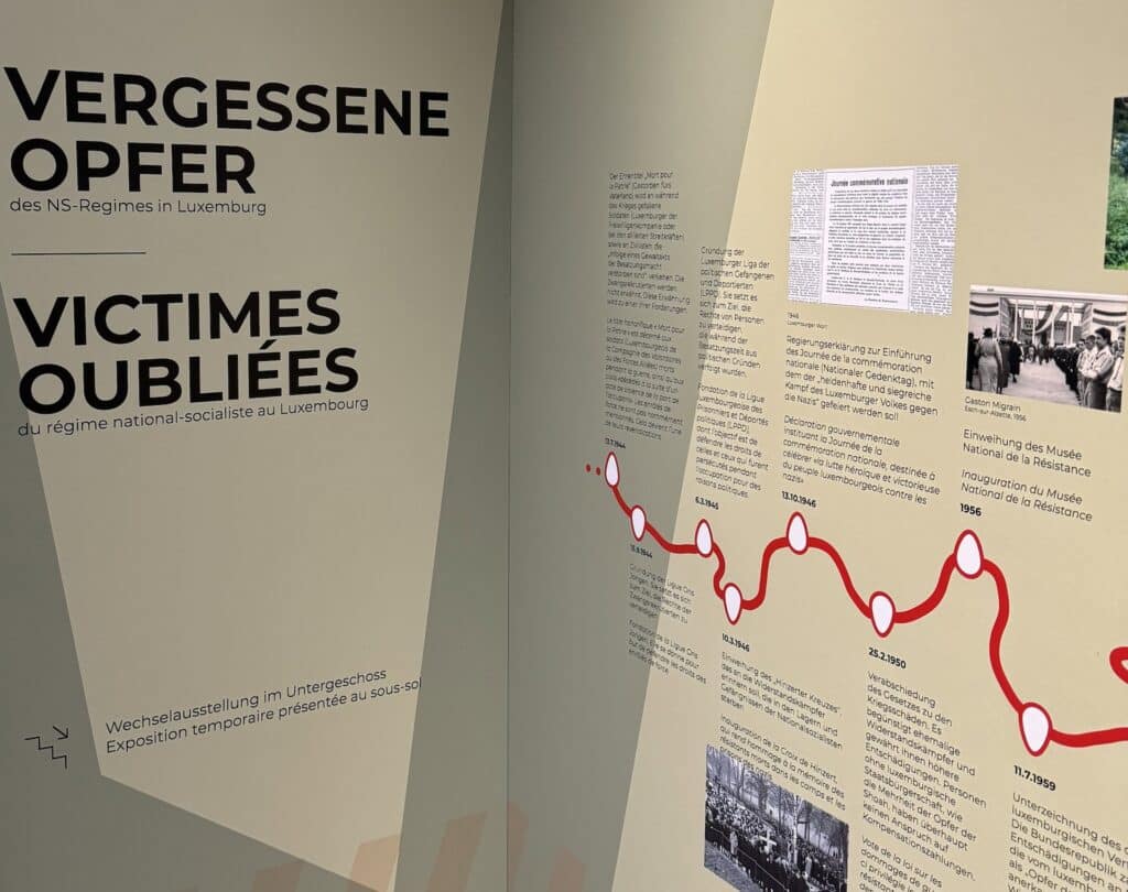 Foto einer Tafel in der Ausstellung "Vergessene Opfer des NS-Regimes in Luxemburg"